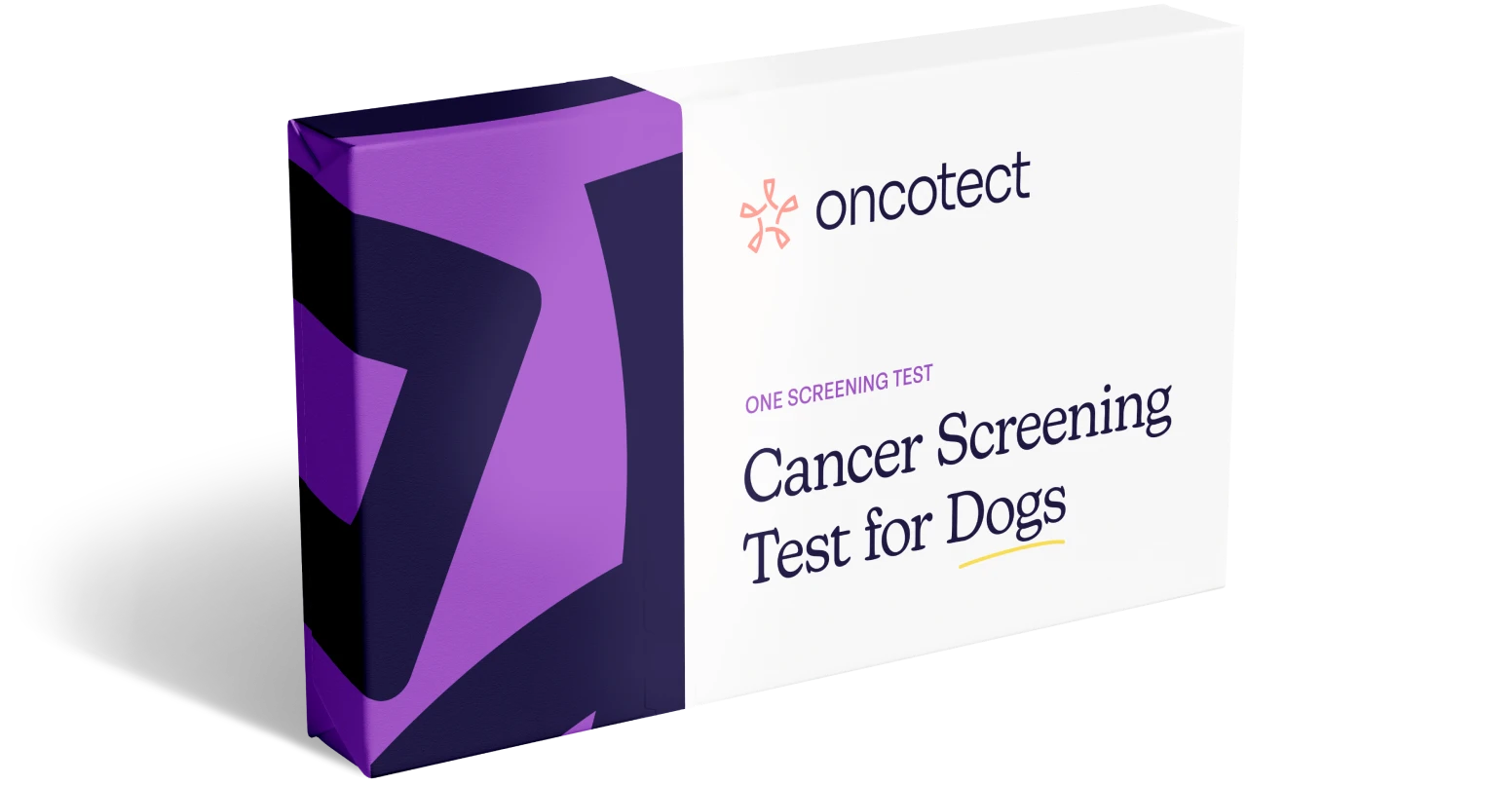 A package standing up on a white background, that reads Oncotect Cancer Screen Test for Dogs